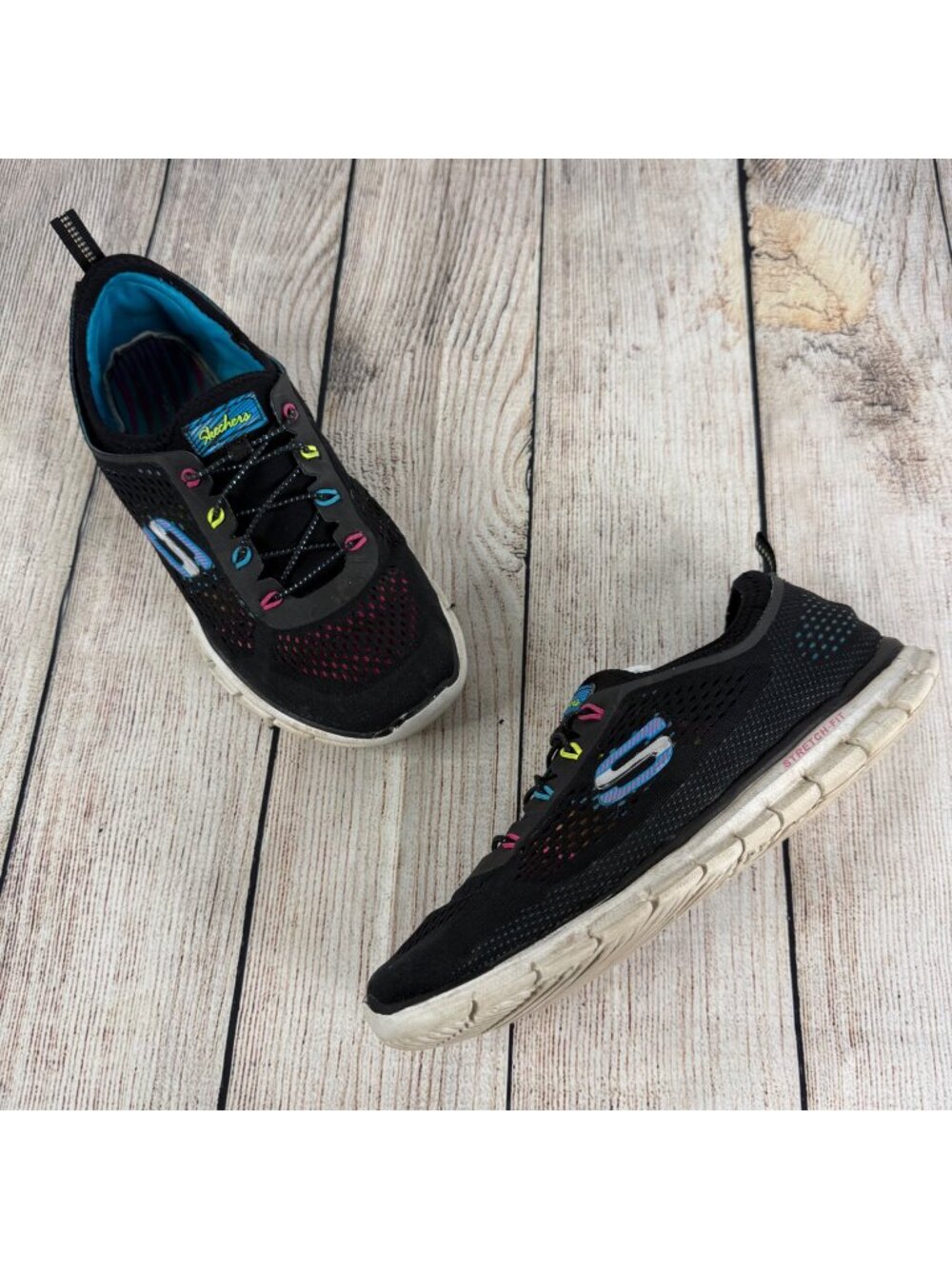 Skechers Air-Cooled Memory Foam Stretch-Fit Mesh Sneakers Colorful Loops Size 8
